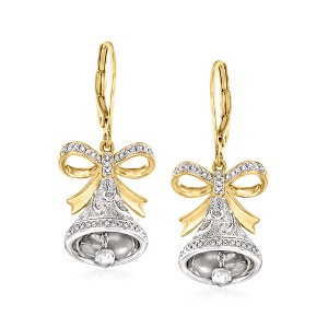 Ross-Simons Two-Tone Sterling Silver Bell Drop Earrings With Diamond Accents - 1 of 4
