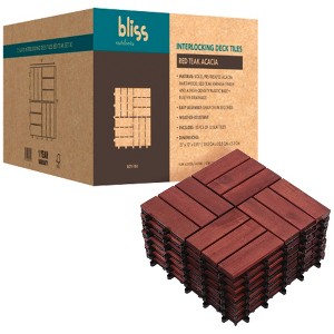 Bliss Outdoors Hardwood 12-Slat Interlocking Wood Deck Tiles, Red, Set of 10 - 1 of 4