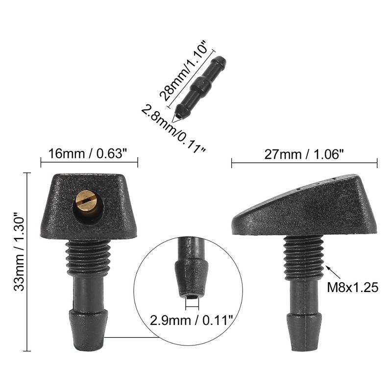 Unique Bargains Universal Front Windshield Washer Nozzles Kit with Wiper Fluid Hose Connector - Black Pack of 10, 5 of 7