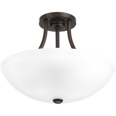 Brushed Nickel 2-Light Semi-Flush Mount with Etched Glass Shade