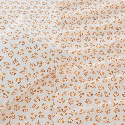 Twin Size White and Orange Floral Microfiber Sheet Set