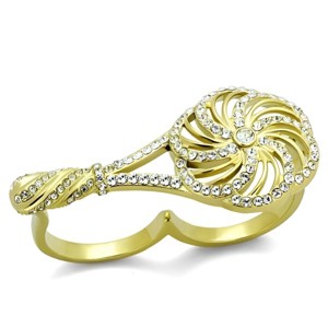 Slickblue Gold-Tone Ring for Women, Fan-Inspired Top with Clear Crystals, Split Band Style, Stainless Steel, Size 5–10 - 1 of 4