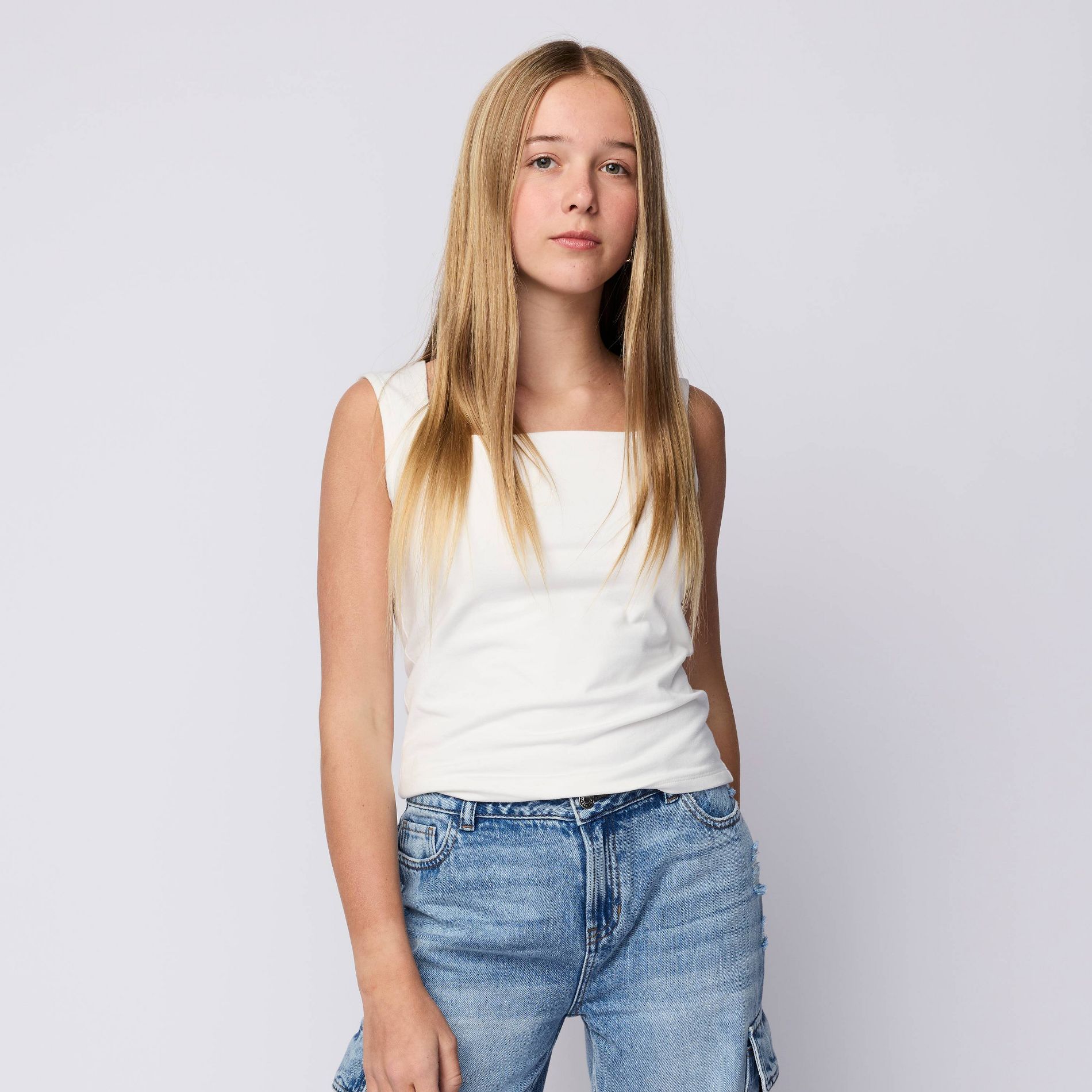 Pacsun Kids Girls' Square Neck Sleeveless Knit Top - White L