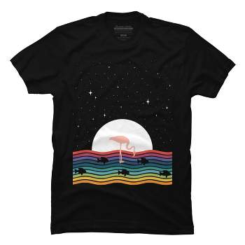 Men's Design By Humans Colorful Flamingo Starry Night By Maryedenoa T-Shirt