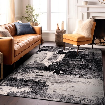 Black and Gray Abstract 5' x 7' Stain-Resistant Area Rug