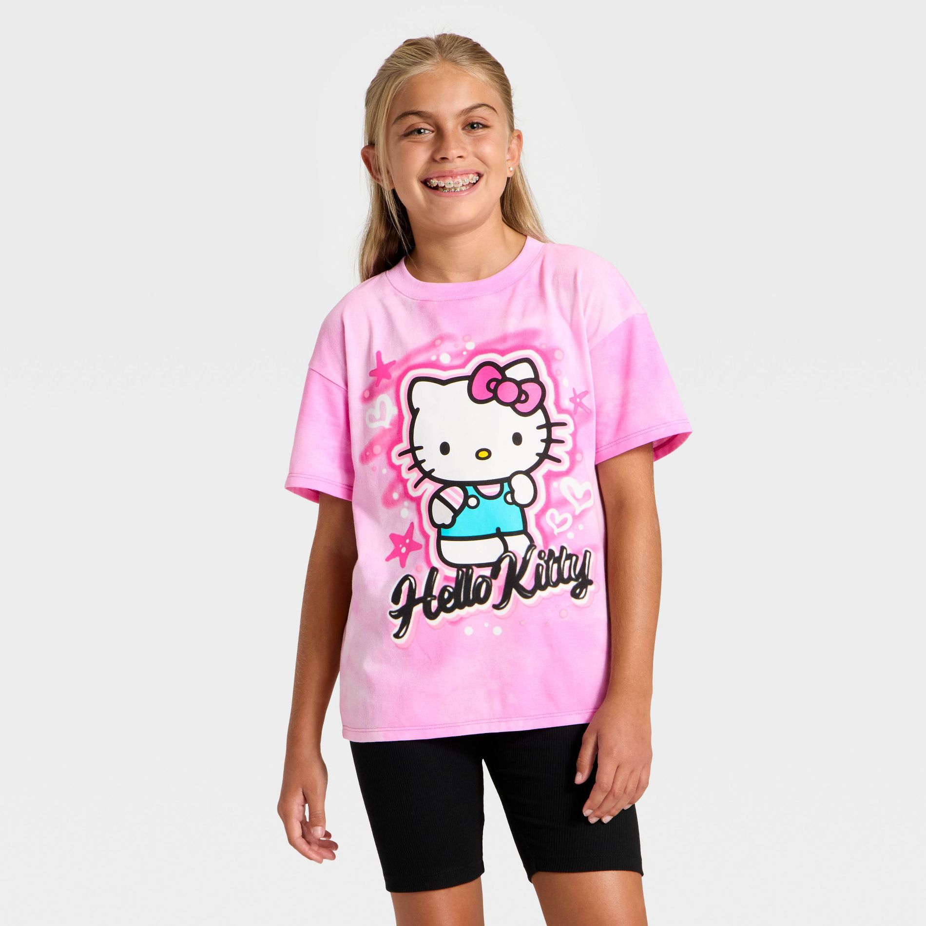 Girls' Hello Kitty Short Sleeve Oversized Graphic T-Shirt - Pink