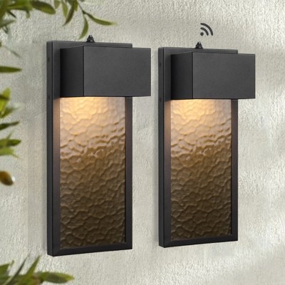 LamQee Modern LED Outdoor Wall Lights Sconces Dusk to Dawn Outdoor Light Fixture, Black Exterior Lighting Fixture with Amber Water Glass