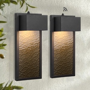 LamQee Modern LED Outdoor Wall Lights Sconces Dusk to Dawn Outdoor Light Fixture, Black Exterior Lighting Fixture with Amber Water Glass - 1 of 4