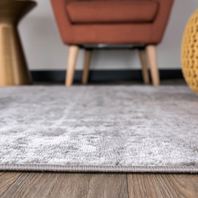Gray Abstract Washable Synthetic Runner Rug