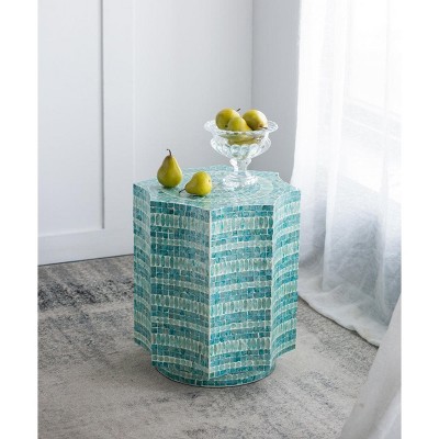 HDZNVF 17x17x20 inch End Table with Blue Multi Design