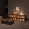 POVISON 95" Mid-Century Modern Wood Slatted TV Stand with LED lights, LED TV Stand, Walnut Color TV Console - 3 of 4