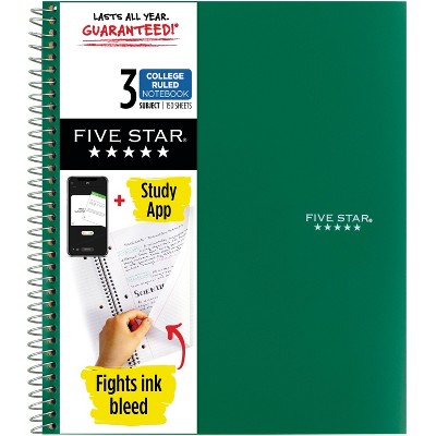 Five Star 3 Subject College Ruled Spiral Notebook (Colors May Vary)