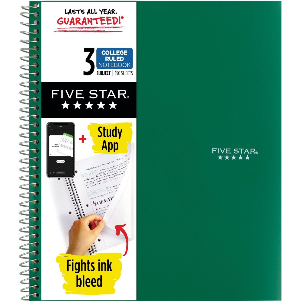 Five Star Notebook, 3 Subject, College Ruled, 150 Sheets