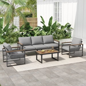 Christopher Knight Home Eckhard 4 Pieces Patio Rope Weaving Metal Seating Set with Cushion - 1 of 4
