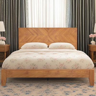 Galano Weiss Clara Platform Bed with Headboard in Oslo Oak, Amber Walnut