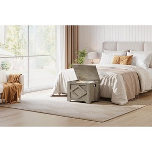 23.6" Storage Chest, Wooden Storage Bench with Safety Hinge, Easy Assembly, Large Toy Chest for Entryway Bedroom - 1 of 4