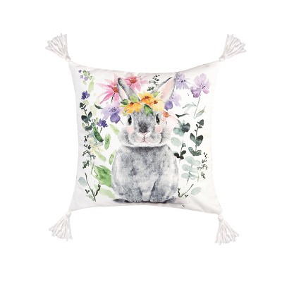 C&F Home 18" x 18" Flowers Bunny Spring Printed and Embroidered Throw Pillow