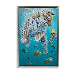 Stupell Industries Swimming Tiger Among Fish Black Framed Floater Canvas Wall Art - 1 of 4