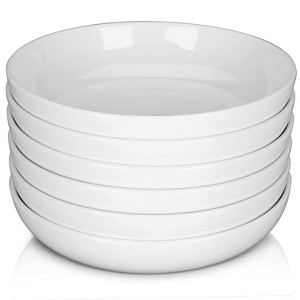 (6 Pack) Pasta Bowls Set Ceramic, Salad Bowls Large Serving Bowl Plates, Soup Bowl, Dishwasher Microwave Safe, Set of 6 (White) - 1 of 4