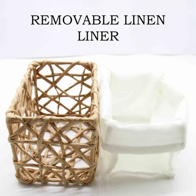 Beige Paper Rope Storage Baskets with White Liners, Set of 4