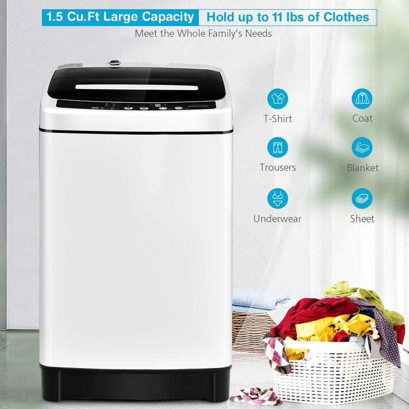 Costway Full-Automatic Washing Machine 1.5 Cu.Ft 11 LBS Washer & Dryer White\Grey, 3 of 11