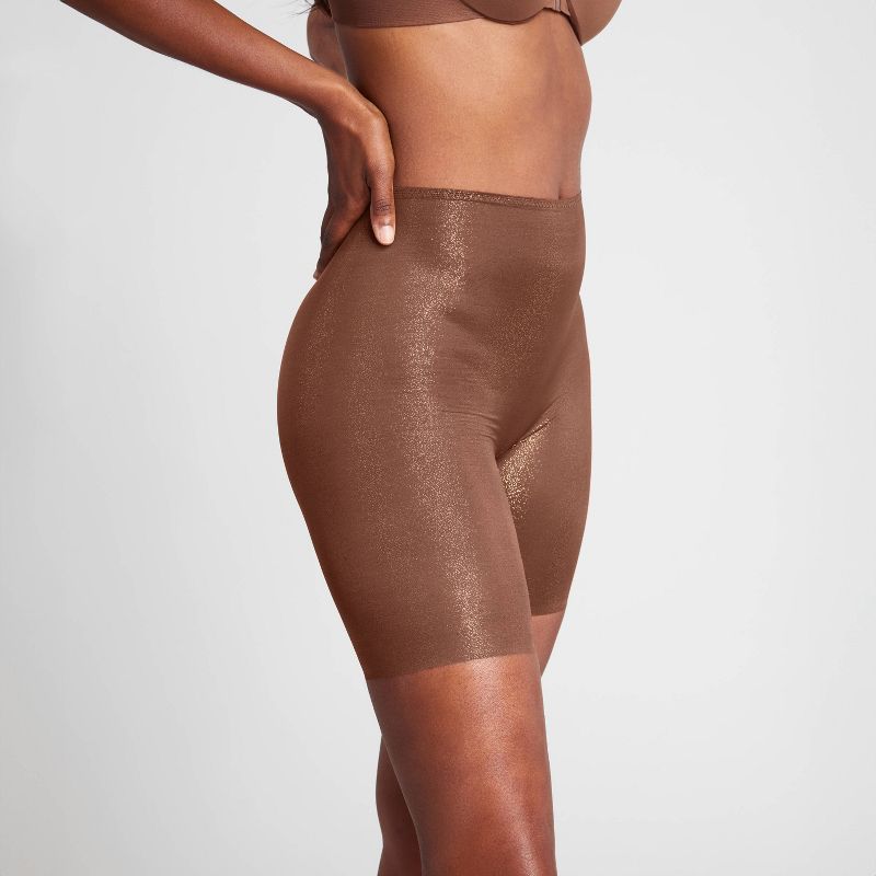 ASSETS by SPANX Women's Sheer Smoothers Foiled Mid-Thigh Bodysuit - Chocolate Glow, 4 of 5