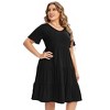 Women's Plus Size Lantern Sleeve Casual Ruffle Hem Loose Swing V Neck Tunic Mini Dress - 4 of 4