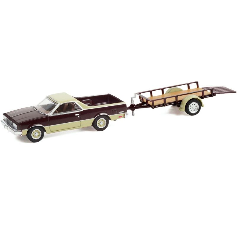 1984 Chevrolet El Camino Conquista Maroon Met. & Beige w/Utility Trailer "Hitch & Tow" 1/64 Diecast Model Car by Greenlight, 2 of 4