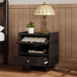 KTMBDW Nightstand with Rattan-Woven Storage Cabinet and 1 Drawer, Wooden end Table, Exquisite Elegance with Natural Storage Solutions for Bedroom - 1 of 4