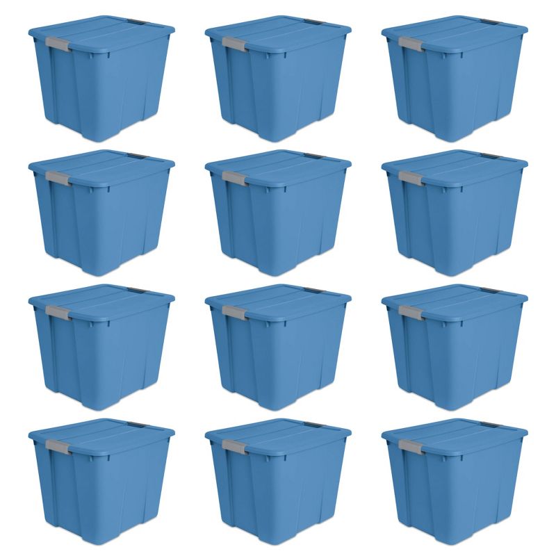 Sterilite 20 Gallon Latch Tote with In Molded Handles, Robust Latches, and Contoured End Panels for Home Storage Bins, Blue Ash (12 Pack), 1 of 7