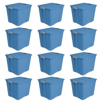 Sterilite 20 Gallon Latch Tote with In Molded Handles, Robust Latches, and Contoured End Panels for Home Storage Bins, Blue Ash (12 Pack)