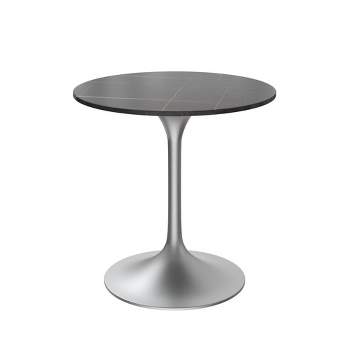 LeisureMod Verve 27" Round Dining Table, Modern Sintered Stone Top Dining Table with Stainless Steel Pedestal Table Base
