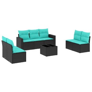 vidaXL 8 Piece Patio Sofa Set with Cushions Black Poly Rattan - 1 of 4