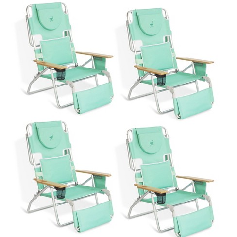 Ostrich Deluxe Padded 3 N 1 Lightweight Portable Adjustable Outdoor Folding Chair for Lawn Beach Lake Camping Lounge with Footrest Teal 4 Pack