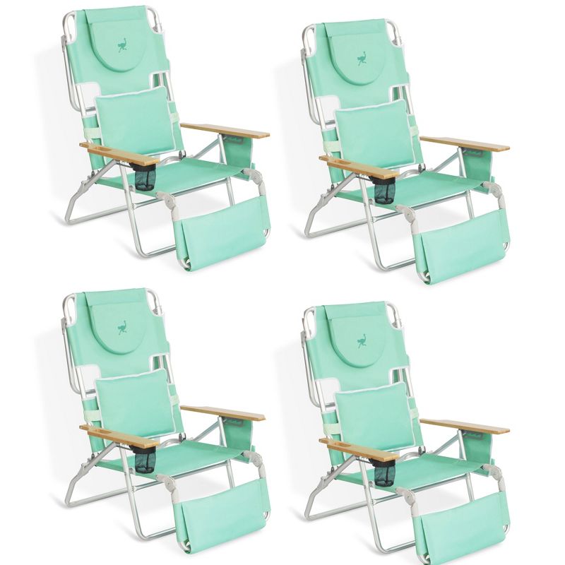 Ostrich Deluxe Padded 3-N-1 Lightweight Portable Adjustable Outdoor Folding Chair for Lawn Beach Lake Camping Lounge with Footrest, Teal (4 Pack), 1 of 7