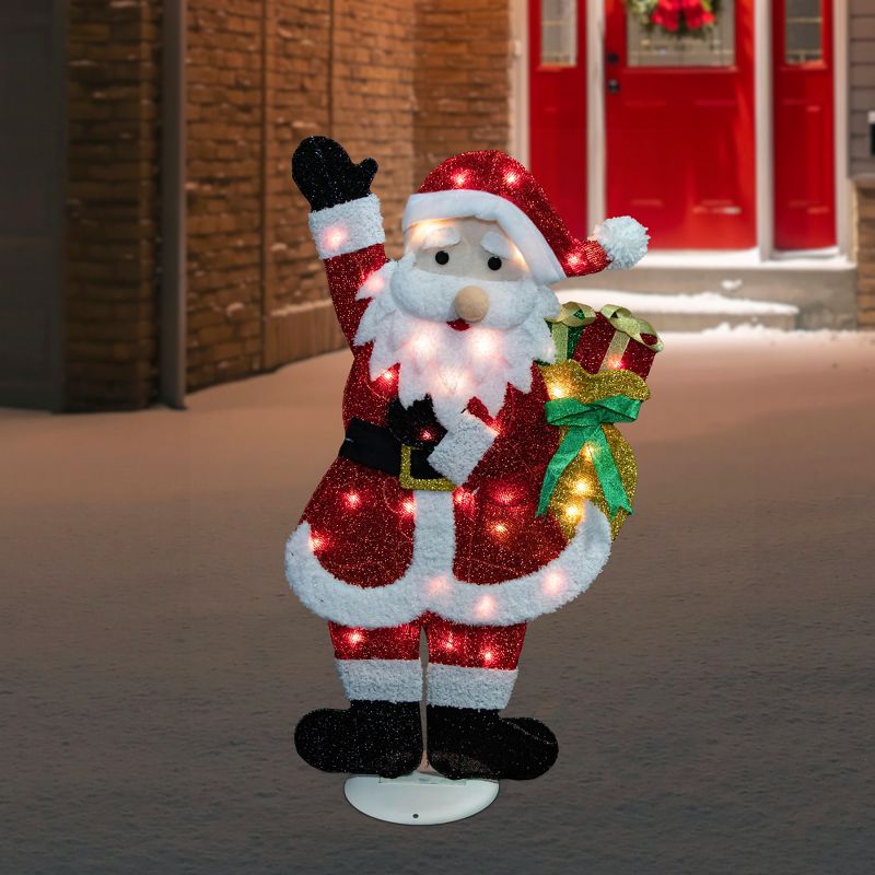 Northlight 32" Red and White Lighted Waving Santa with Gifts Christmas Outdoor Decoration, 2 of 8