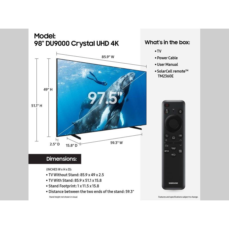 Samsung 98&#34; class DU9000 HDR Crystal UHD 4K Smart TV - Black (UN98DU9000), 6 of 13