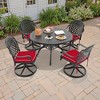 5-Piece Round Cast Aluminum Patio Set with Swivel Chairs,Red Cushions - 2 of 4
