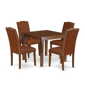Square Dining Set 5Pc Table & Chairs - Seaside Style Brown Faux Leather Mahogany Legs 36 Inch - 1 of 4