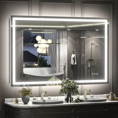 Apmir Super Bright Front & Back LED Lighted Anti-Fog Tempered Glass Bathroom/Vanity Mirror with ETL & 3-Year Warranty