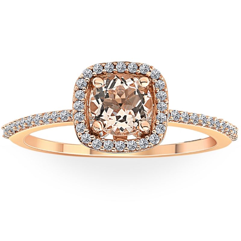 Pompeii3 1 Ct Cushion Halo 6mm Morganite & Diamond Rose Gold Engagement Anniversary Ring, 1 of 5