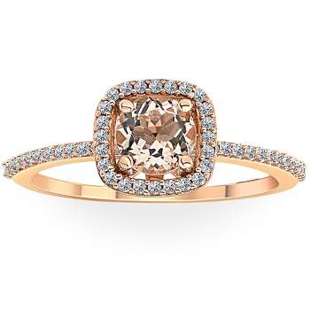 Pompeii3 1 Ct Cushion Halo 6mm Morganite & Diamond Rose Gold Engagement Anniversary Ring