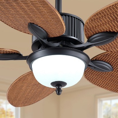 52 Inches Farmhouse Tropical Ceiling Fan with Light and Remote Glass Light Cover Palm Leaf Blades