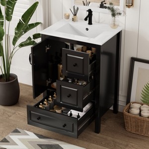 TIRAMISUBEST 24'' Bathroom Vanity with Ceramic Sink, Freestanding Bathroom Vanity Cabinet with 1 Soft-closing Door and 3 Soft-closing Drawers - 1 of 4