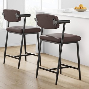 2-Piece Counter-Height Bar Stools Set with Arms - 400lb Capacity, H-Base, Thick Padded Seats & Backs, Waterproof - 1 of 4