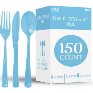 150 Pack Plastic Silverware Heavy Duty, Disposable Cutlery, 50 Spoons, 50 Forks, 50 Knives, Plastic Utensils Set for Party - SparkSettings - 1 of 4