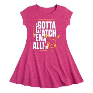 Girls' - Pokémon - Gotta Catch Em All Pikachu Logo Fit & Flair Cap Sleeve Dress - 1 of 3
