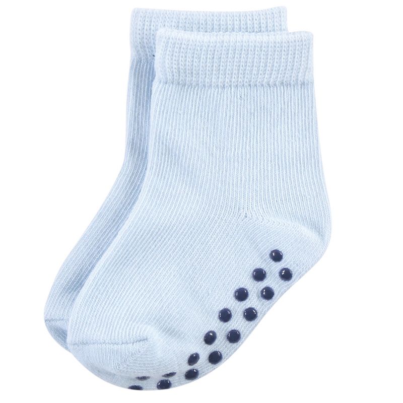 Touched by Nature Baby and Toddler Boy Organic Cotton Socks with Non-Skid Gripper for Fall Resistance, Solid Black Blue, 6 of 11