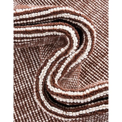 Mocha Brown Round Hand-Knotted Wool Geometric Rug