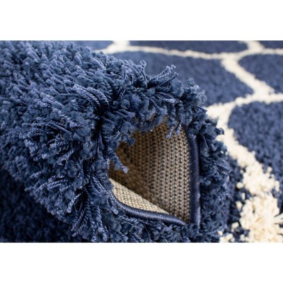 Navy and Ivory Hand-Knotted Shag Area Rug 68"x22"